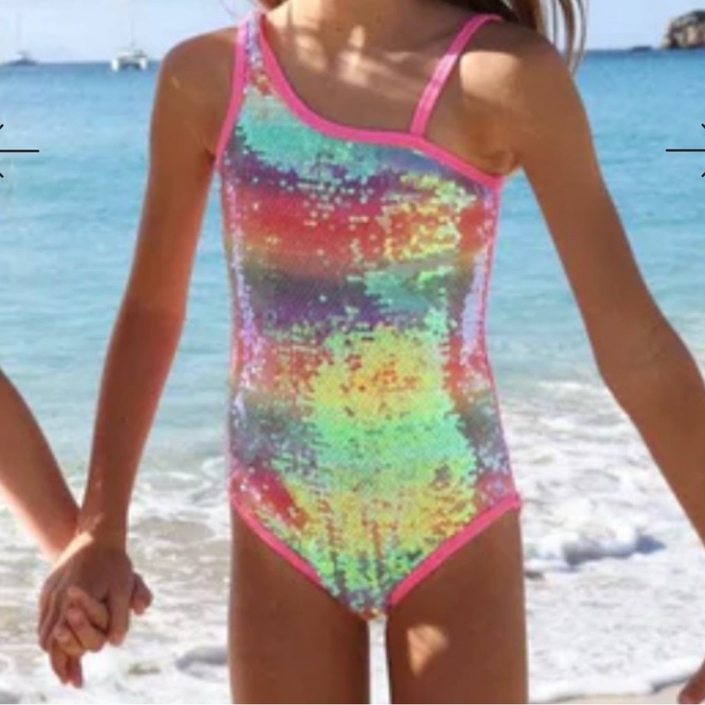 LOLA + THE BOYS Rainbow Sequin Swimsuit 2T